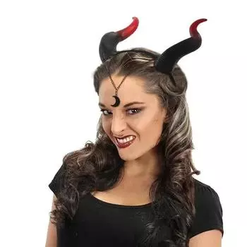 Красный и черный цвета, соответствующие аксессуары для волос, аксессуары для рогов, новый ободок для Хэллоуина из телячьего рога, платье для косплея на вечеринку one size