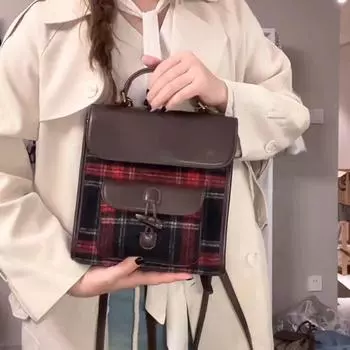 Красный и синий шерстяной ретро-дизайн рюкзака с роговой пряжкой, уникальная нишевая сумка-рюкзак