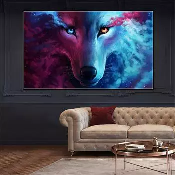 Красный и синий волк Geale, абстрактная картина на холсте, постеры и принты, настенная художественная картина для гостиной, украшение дома, Cuadros, без рамки 21*30cm