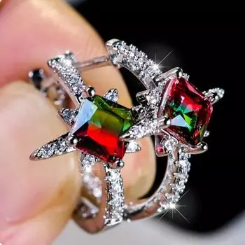 Красный и зеленый циркониевый камень, квадратные серьги-кольца для женщин, милый женский очаровательный серебряный цвет, свадебные украшения, подарок разноцветный