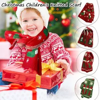 Красный и зеленый рождественский елочный детский вязаный шарф и зимний теплый воротник для мальчиков и девочек One Size