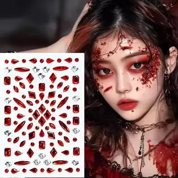 Красный инопланетный бриллиант наклейки для макияжа музыкальный фестиваль DIY глаза лицо драгоценности наклейки вечеринка косплей Хэллоуин поддельные татуировки