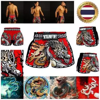 Красный китайский дракон Муай Тай ММА Кикбоксинг Боксерские шорты Ретро винтажные брюки с принтом 3D микрофибра Эластичная борьба Боевые искусства Обучение Фитнес Тренажерный зал