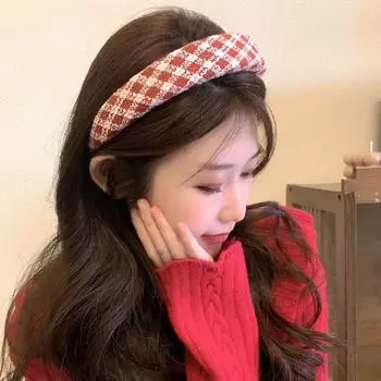 Красный клетчатый мягкий ободок для волос с искусственным жемчугом, широкий противоскользящий обруч для волос для женщин, рождественский праздничный