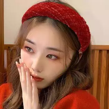 Красный клетчатый мягкий ободок для волос с искусственным жемчугом, широкий противоскользящий обруч для волос, женские рождественские праздничные аксессуары для волос D