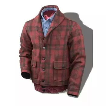 Красный клетчатый мужской пиджак с длинным рукавом шерстяное пальто S