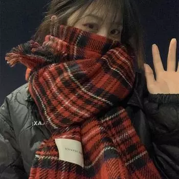 Красный клетчатый шарф женский зимний утолщенный платок для пожилых людей шарф для пар студентов