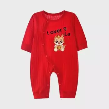 Красный комбинезон для 100-дневных детенышей: Тонкий всесезонный комбинезон для новорожденных 59 cm