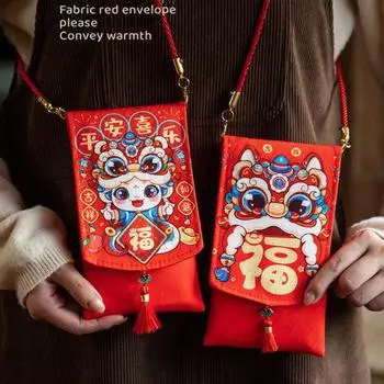 Красный конверт из ткани, китайский Новый год, карман для счастливых денег, портативный красный конверт со шнурком для весеннего фестиваля, первого дня рождения, свадьбы A