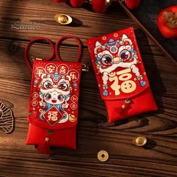 Красный конверт из ткани, китайский Новый год, карман для счастливых денег, портативный красный конверт со шнурком для весеннего фестиваля, первого дня рождения, свадьбы A