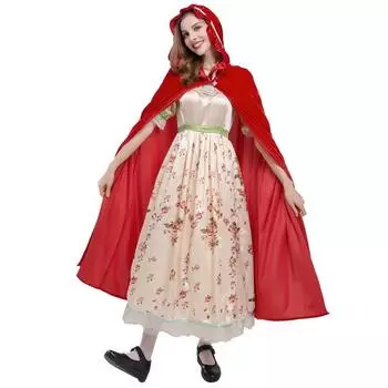 Красный Костюм Красной Шапочки с длинной юбкой для взрослых мероприятий, ролевых игр S