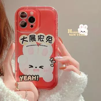 Красный кролик 2023 Новый счастливый год Капа для Iphone 13 12 14 Pro Max 11 Xsmax Xr X силиконовый мягкий милый противоударный чехол для телефона For iphone 12promax