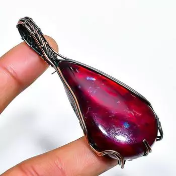 Красный лабрадорит драгоценный камень, ручная работа, медная проволочная подвеска, 2,76 дюйма 2.76 красный