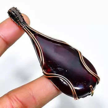 Красный лабрадорит драгоценный камень, ручная работа, медная проволочная подвеска, 2,88 дюйма 2.88 красный