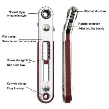Красный магнитный двунаправленный трещоточный ключ, отвертка, угловой, крестообразный, набор принадлежностей для ручного инструмента