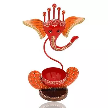 Красный Металлический Идол Господа Ганеши Выставочный Экспонат Подсвечник для Чайной Свечи| Мурти Ганеши Подсвечник для Чайной Свечи