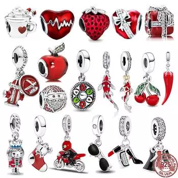 Красный Мотоциклист и удача Карп Рыба висячие подвески бусины подходят оригинальный модный браслет из стерлингового серебра 925 пробы женские ювелирные изделия