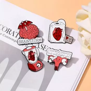 Красный мозг человеческая ткань мультфильм значок внутренние органы человека брошь украшение одежды Style D