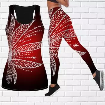 Красный наряд для йоги с принтом кокосовой пальмы для женщин, модные леггинсы для тренировок, спортивные повседневные штаны для фитнеса и йоги XS красный