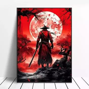 Красный ниндзя Бусидо Самурай Картина Меч Катана Убийца Холст Картины Стены Искусства Плакаты Печати для Комнаты Домашний Декор Подарки Без Рамки 21*30cm No Frame