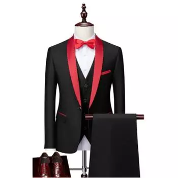 Красный новый стиль, деловые повседневные костюмы из 3 комплектов, костюмы для жениха, жениха, свадебный банкетный костюм, мужской костюм из 3 предметов S красный