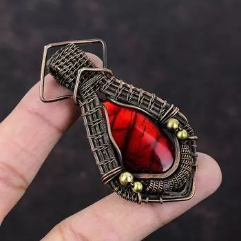 Красный Огненный Лабрадорит Кулон Медная Проволока Обернутый Кулон Натуральный Драгоценный Камень Кулон Ювелирные Изделия Ручной Работы Медная Проволока Оберточная Ювелирная Подвеска Для Подарка