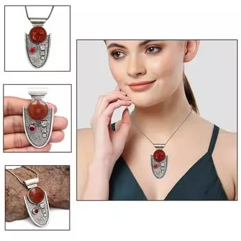 Красный оникс драгоценный камень унисекс женский подарок для нее серебряный ювелирный кулон 2.5