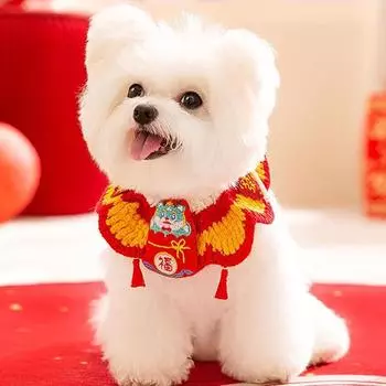 Красный ошейник на год питомца, шарф, полотенце для слюны, ошейник, кулон на шею, ошейник для собак и кошек, ожерелье для ухода за шерстью, осень-зима, милые аксессуары B,M