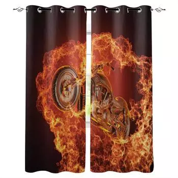 Красный Пламя Колесо Мотоцикл Искусство Ретро Затемняющие Шторы Для Гостиной Спальни Оконные Шторы Жалюзи Шторы Кухонные Шторы W135 x H60cm