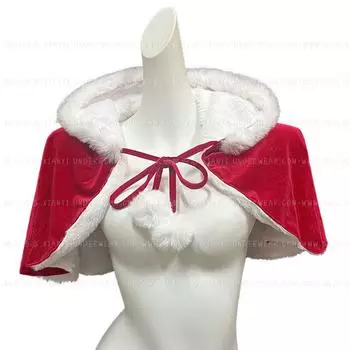 Красный плюшевый рождественский плащ с капюшоном, зимняя рождественская шаль, плащ Красной Шапочки для взрослых One Size