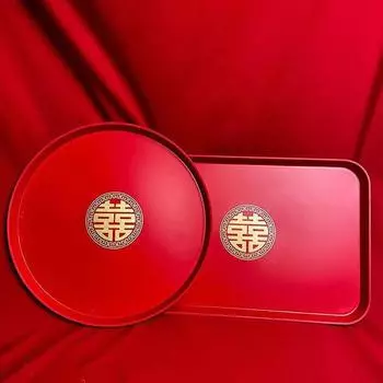 Красный поднос для чая в китайском стиле, пластиковый стол, сервировочный поднос для домашнего использования Square