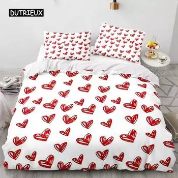 Красный пододеяльник с сердечками для любви, роскошный комплект постельного белья в романтическом стиле для пары, подарки на День святого Валентина для подруги, украшение спальни EU single(135x200cm)