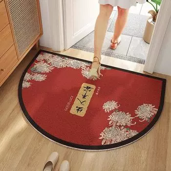 Красный полукруглый китайский дверной коврик, шелковое кольцо, свадебный праздничный дверной коврик, очищающий от песка и пыли, износостойкий дверной коврик 45*75