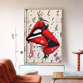 Красный постер для губ, печать на холсте, поцелуй, любовь, плакат и печать, современное настенное искусство, подвесная картина, украшение для дома 21cm30cm NoFrame