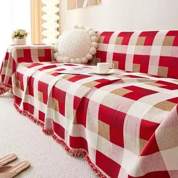 Красный праздничный чехол для дивана из шенилловой ткани в клетку, полотенце для дивана, универсальный чехол для дивана Four Seasons, цельное покрывало 180*130cm