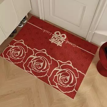 Красный праздничный коврик для входной двери, пылеудаляющий коврик из шелка, коврик для свадебной входной двери, очищающий от песка коврик для ног 45*75