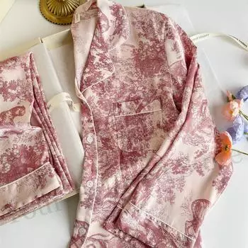 Красный принт пижамный комплект с длинным рукавом женская домашняя одежда домашняя одежда мягкая искусственная кожа пижама комплект из 2 предметов ночная одежда женская домашняя одежда M красный