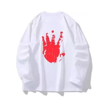 Красный принт с принтом руки, осенняя одежда, длинный рукав, чистый хлопок, новый мужской и женский топ, весенний внутренний слой, базовая рубашка, футболка с круглым вырезом и длинными рукавами M коричневый