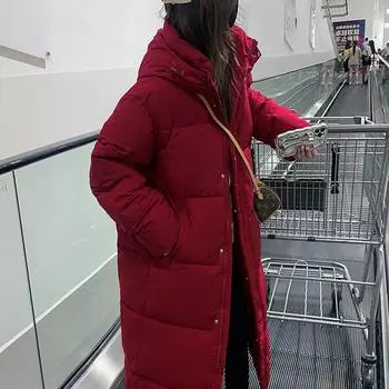 Красный пуховик для женщин зимой Новая длинная куртка с капюшоном толстое пальто S чёрный