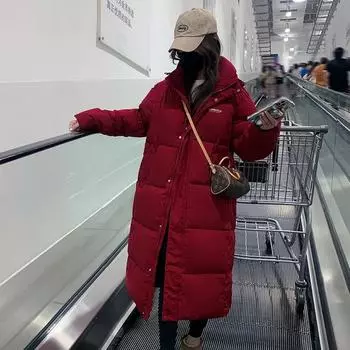 Красный пуховик для женщин зимой Новая длинная куртка с капюшоном толстое пальто S чёрный