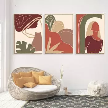 Красный растительный лист, холст, плакат с принтом, современный домашний декор, абстрактная женская настенная живопись, скандинавское украшение для гостиной, изображение 21cm30cm NoFrame