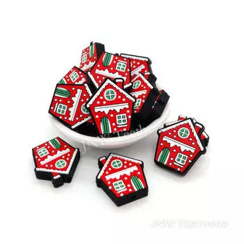 Красный Рождественский Домик Церковь Силиконовые Фокусные Бусины Силиконовые бусины, Бусины Ручки Set of 10