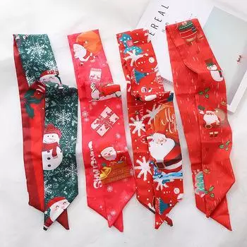 Красный рождественский новогодний маленький длинный шелковый шарф женская повязка на голову сумка с лентой серпантин декоративная повязка на голову
