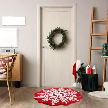 Красный рождественский снежинка имитация кашемира ковер круглый мягкий коврик для ног в ванной зимний приветственный коврик для двери домашний декор 60x60cm 24inch