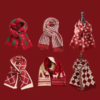 Красный рождественский вязаный шарф с елкой для женщин, теплый и универсальный на осень и зиму, для студенческой пары, рождественский подарок, вязаный шарф с шеей 160*22cm