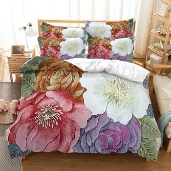 Красный, розовый, цветочный, растительный, одеяло, комплект постельного белья, новый 3D принт, пододеяльник для взрослых, комплекты постельного белья, подарок, королева, король, двойной размер Eu Twin135x200cm