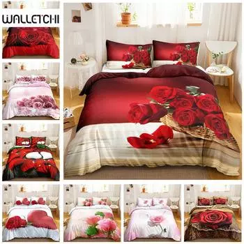 Красный розовый пододеяльник, комплект постельного белья размера «king/queen», мягкий, роскошный, абстрактный, цветочный, современный, ярко-красный, романтический, для женщин и девочек EU single(135x200cm)