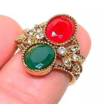 Красный рубин, изумруд(Смоделированный) Подарочное ювелирное изделие ручной работы с драгоценными камнями, размер кольца 5,5 V4O34