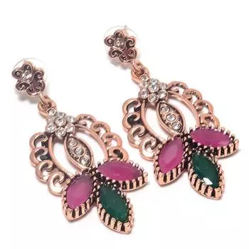 Красный рубин, изумруд(Смоделированный) Серьги ручной работы с драгоценными камнями 2,44 r7O27