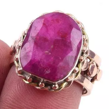 Красный Рубин(Смоделированный) Двухцветное кольцо ручной работы из стерлингового серебра 925 пробы S.7 B3T47